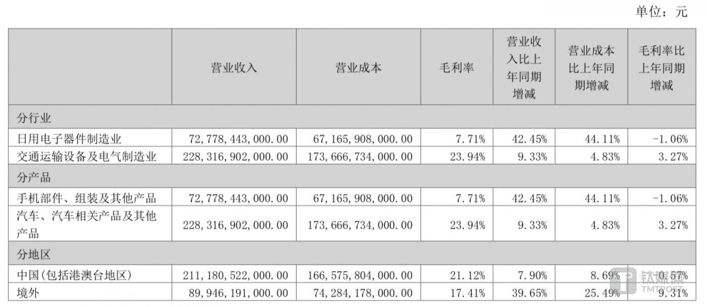 2024年上半年比亚迪汽车业务毛利率