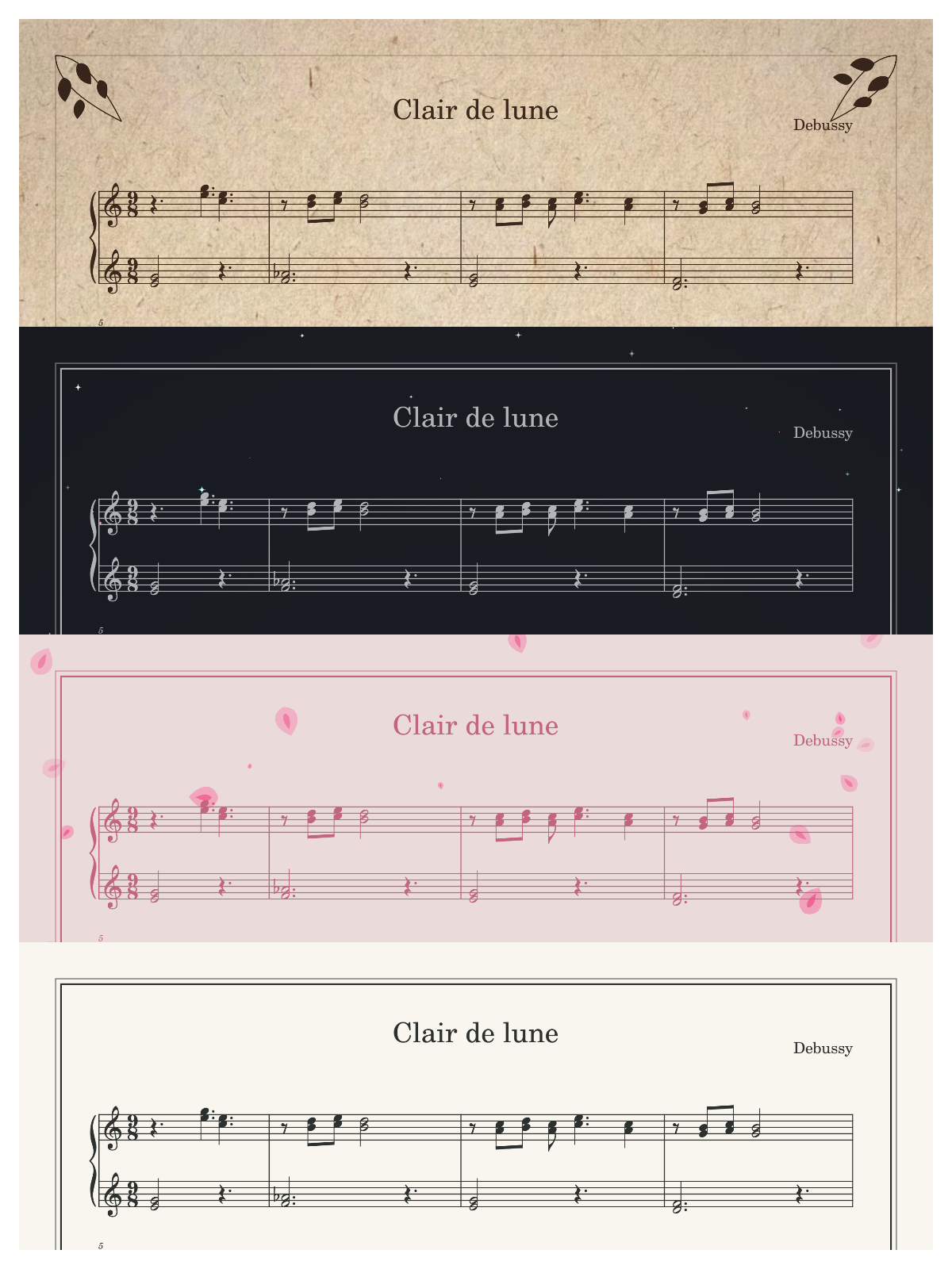 客制化琴谱工具prettyscore 导出的不同风格的钢琴谱
